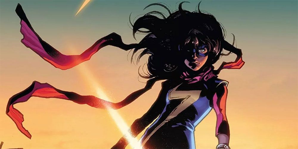 Kamala Khan in her Ms. Marvel costume, with the sun behind her, in Marvel Comics