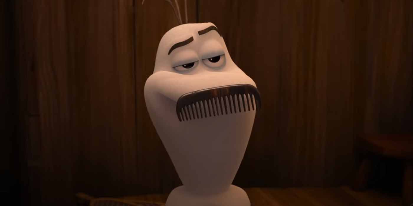 Olaf uses a comb as a mustache in Olaf's Frozen Adventure