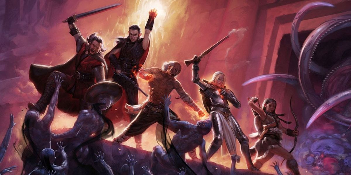 Pillars of Eternity characters standing with their fists raised triumphantly
