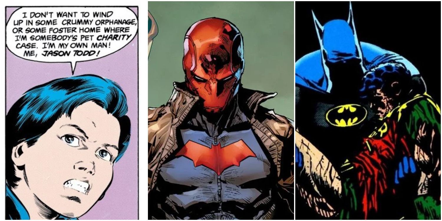 Jason Todd before he became Robin, after he became Red Hood, and after he died