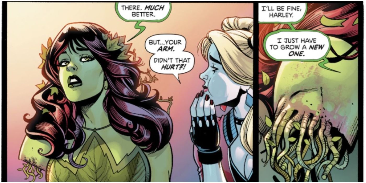 Panel of Ivy's severed limb and Harley Quinn