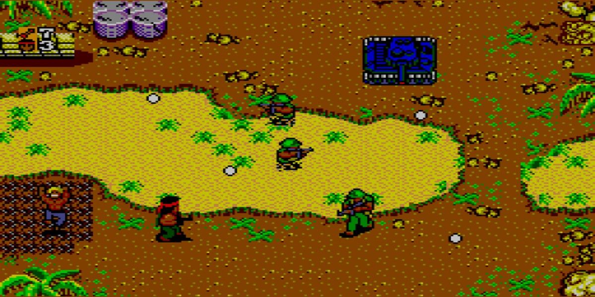 Screen shot of the Sega Master System video game "Rambo: First Blood Part II," in single-player mode.