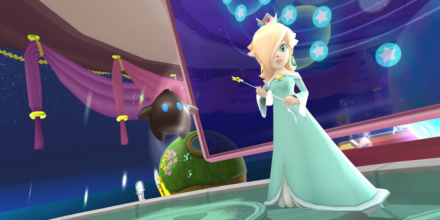 Super Mario Galaxy: Rosalina Standing with a Luma On her comet observatory.