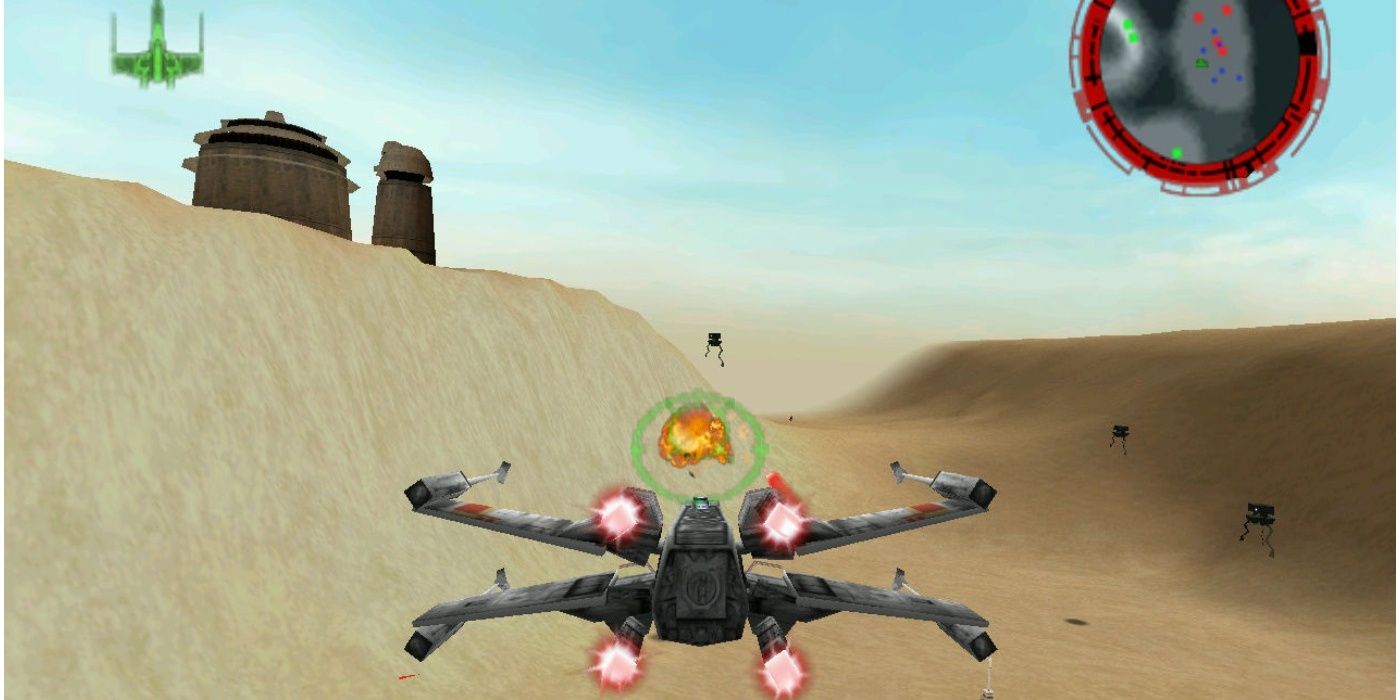 x-wing flying in rogue squadron