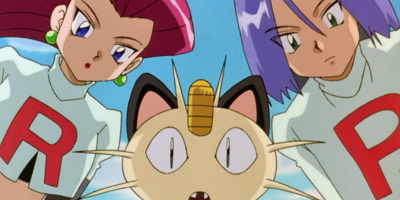All three members of Team Rocket from Pokemon looking at the viewer.