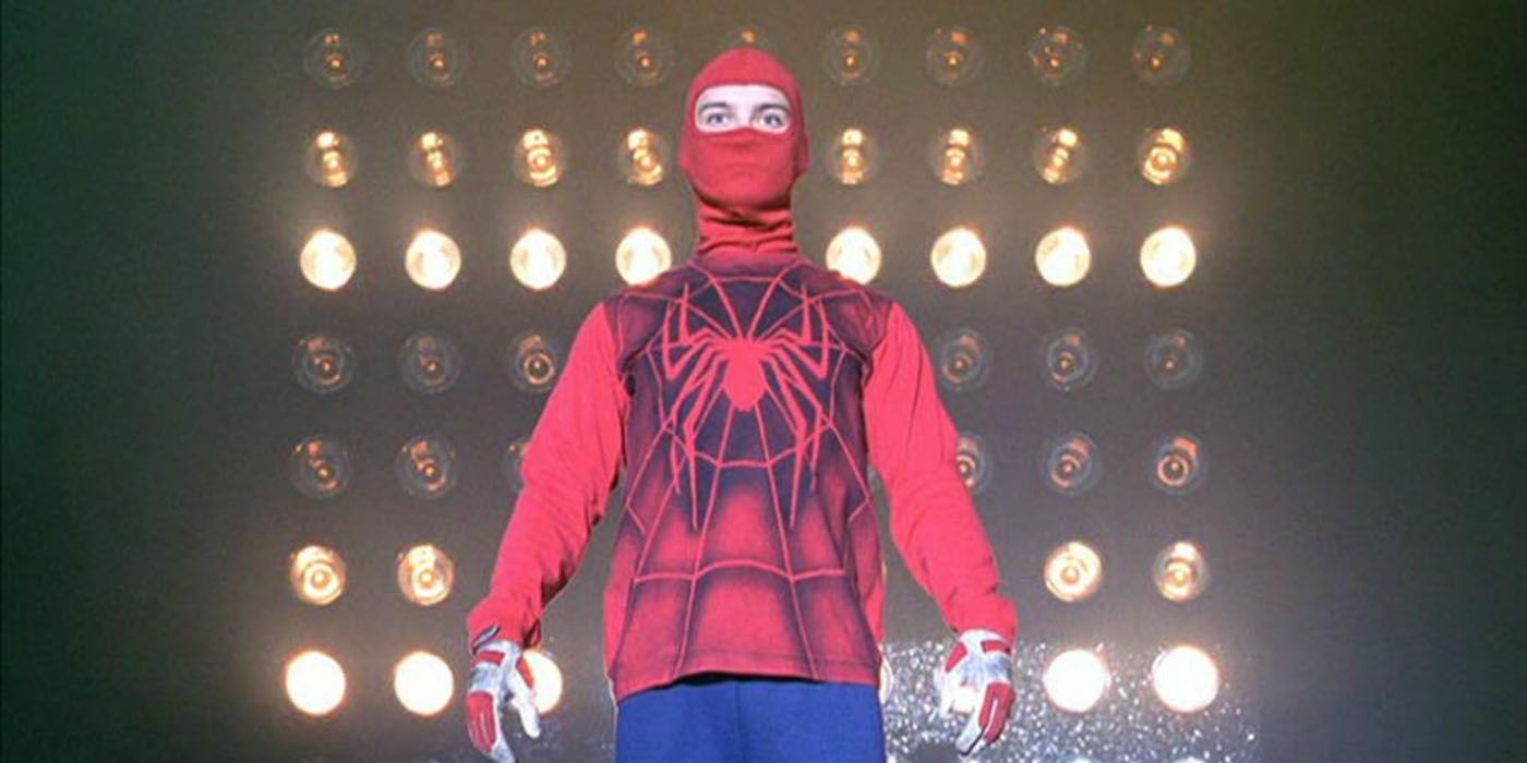 Tobey Maguire in his homemade Spider-Man suit