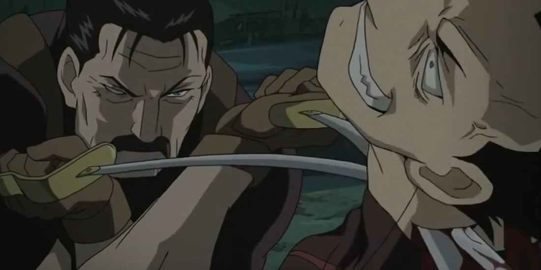 wrath with his sword at greed's neck fma