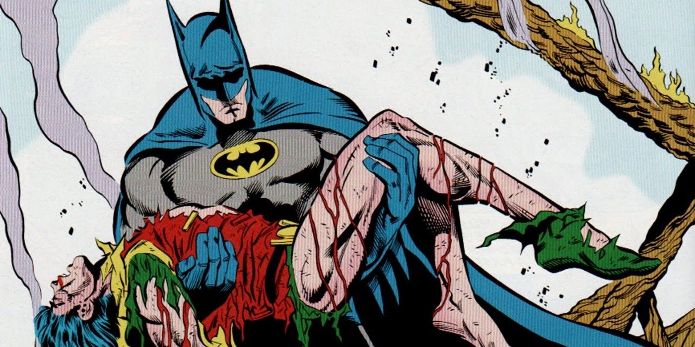 Batman carrying Robin's body from A Death In The Family