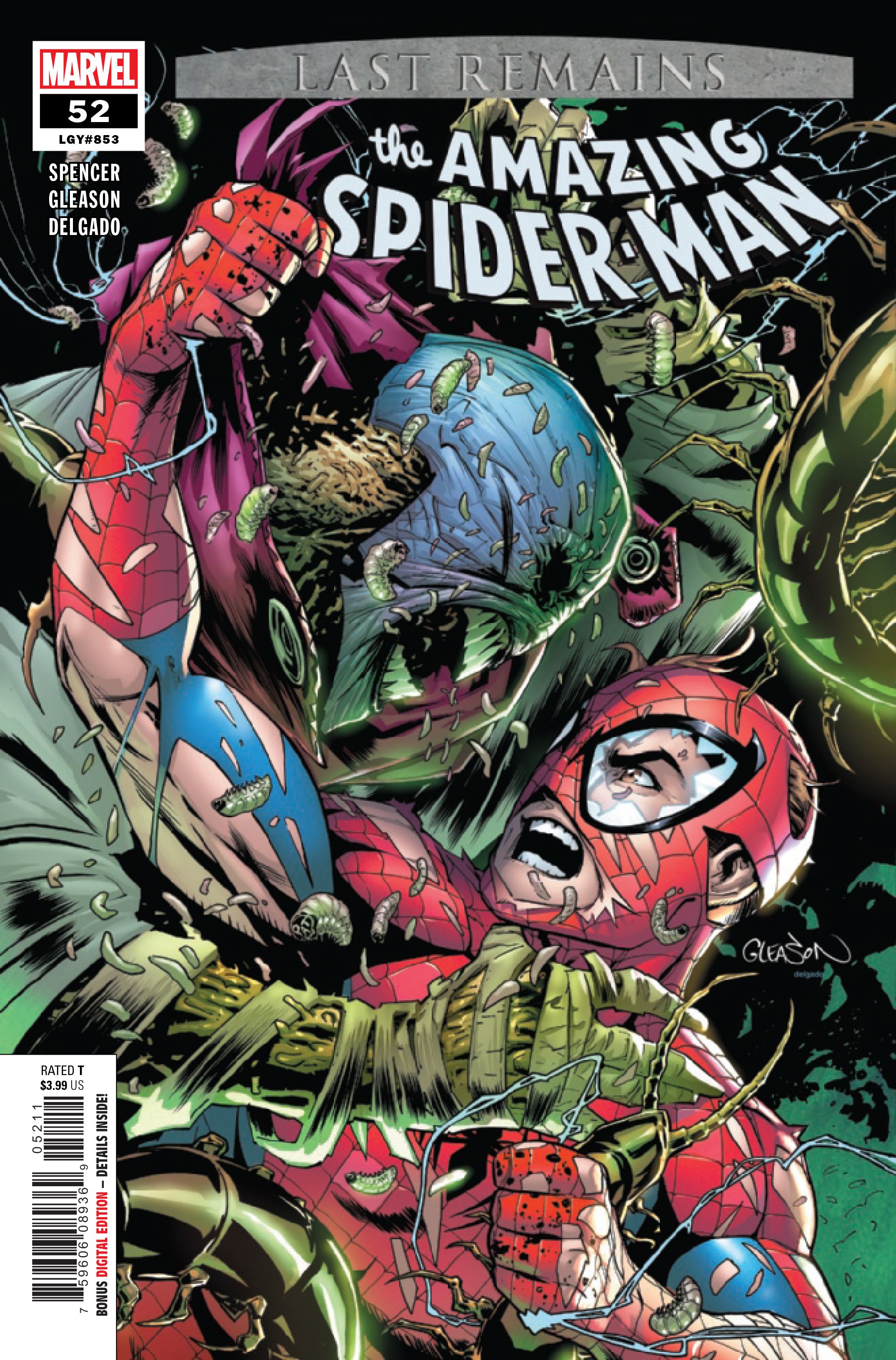Patrick Gleason and Edgar Delgado's cover for The Amazing Spider-Man #52, by Nick Spencer, Patrick Gleason, Edgar Delgado and VC's Joe Caramagna. 