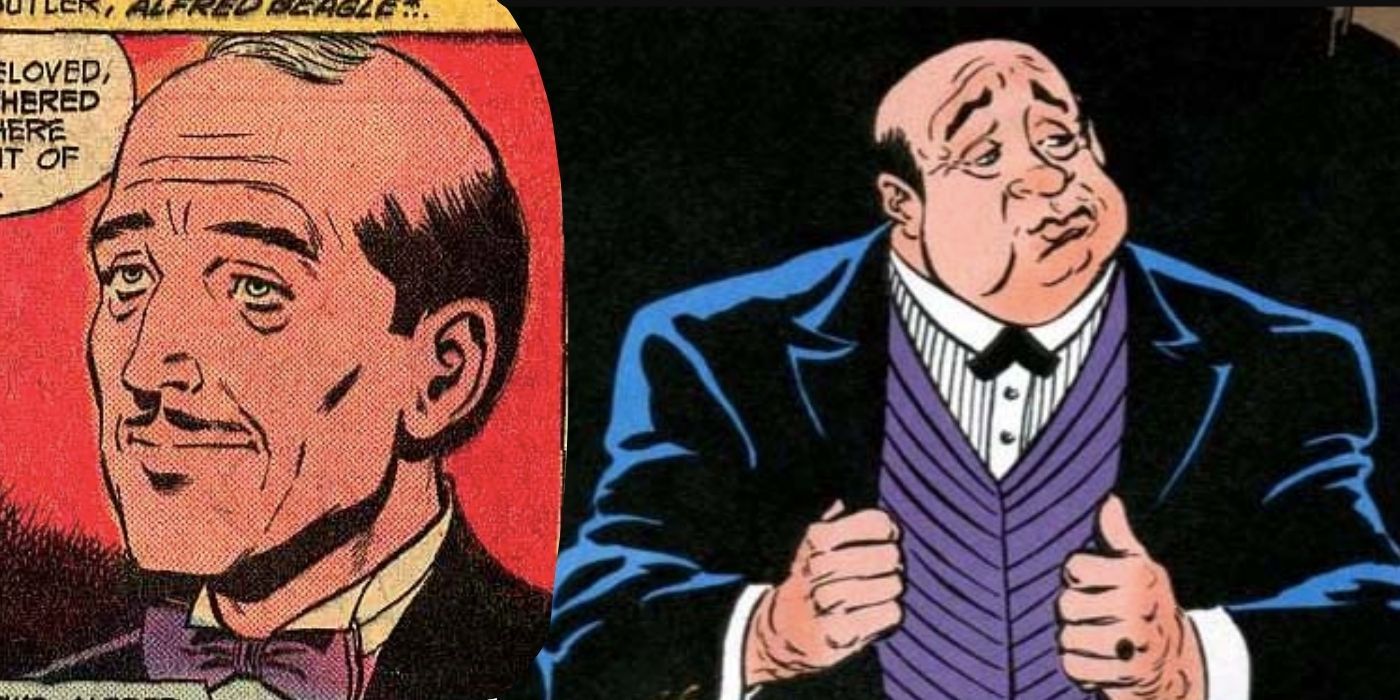 Uma imagem composta de Alfred Pennyworth e Alfred Beagle em Golden Age Detective Comics