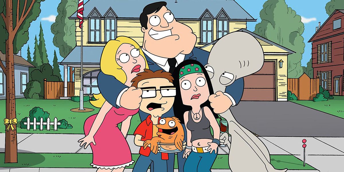 The American Dad family hugging.