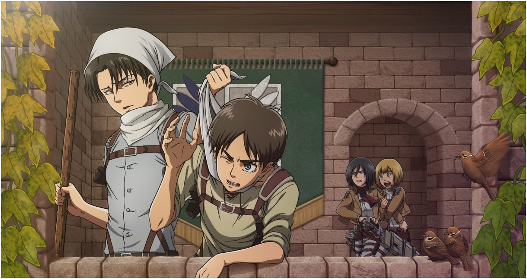 Attack on Titan Eren and Levi Cleaning with Armin &amp; Mikasa