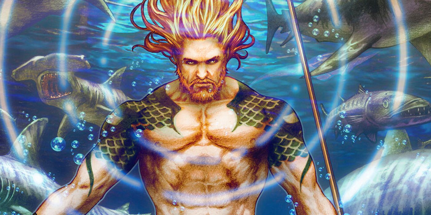 Aquaman telepathically communicating with fish from DC Comics