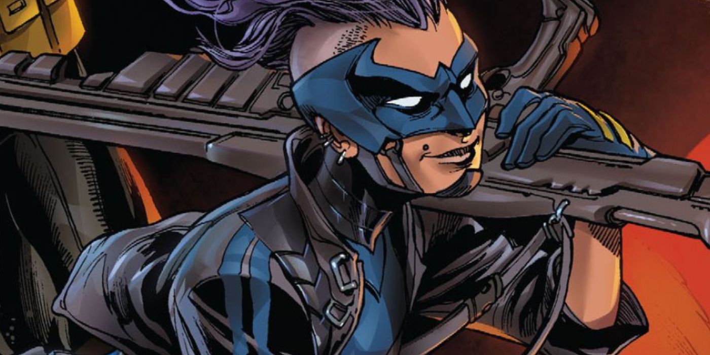 Bluebird wielding a gun in DC Comics