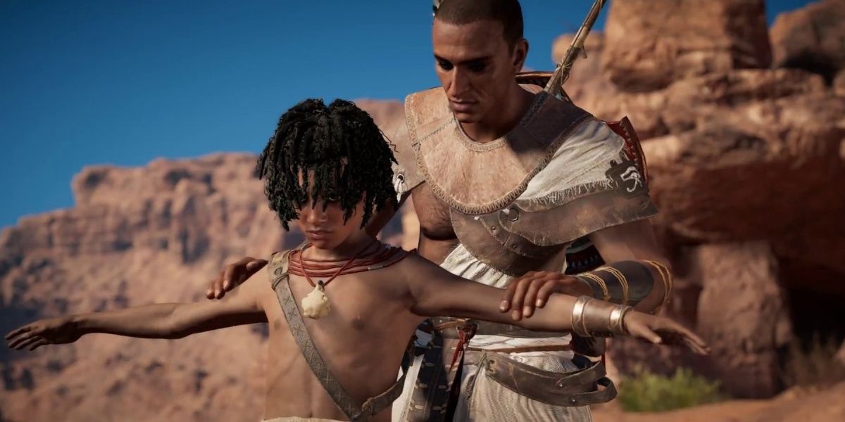 Bayek and his son from Assassins Creed Origins