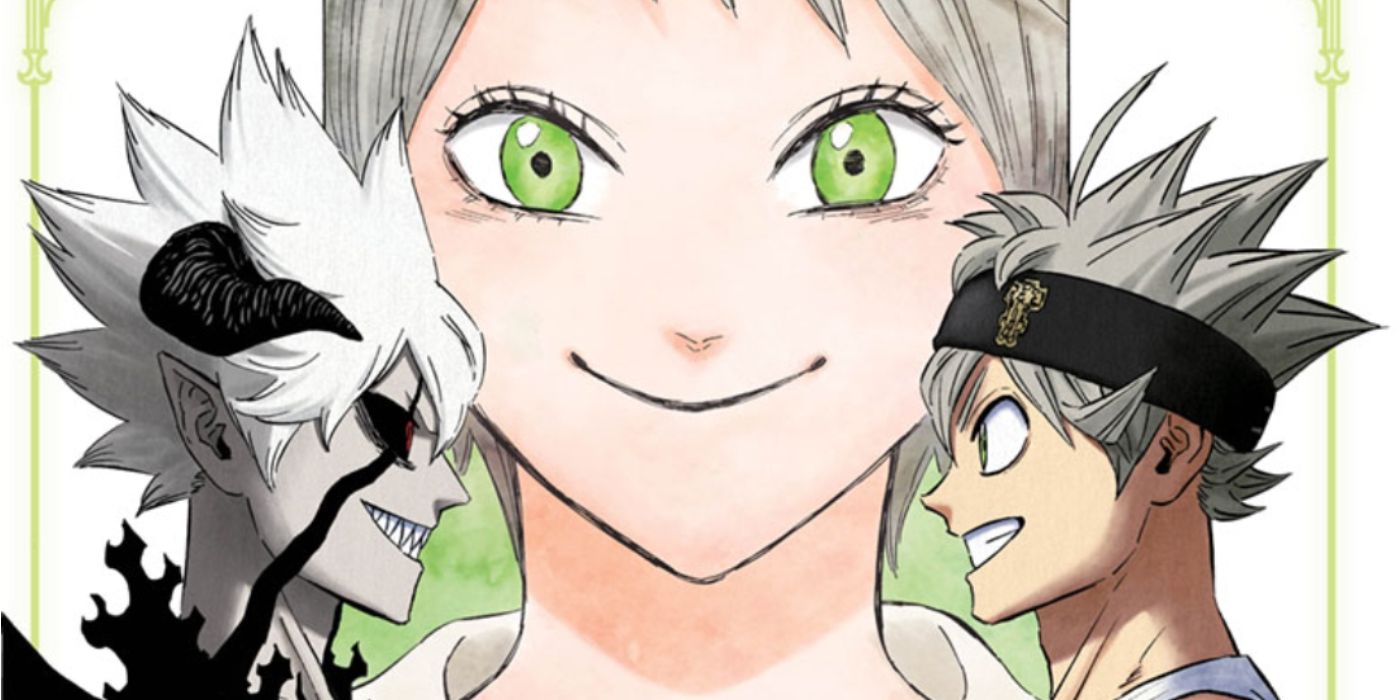Black Clover's Licita smiling in the center of grinning Liebe and Asta