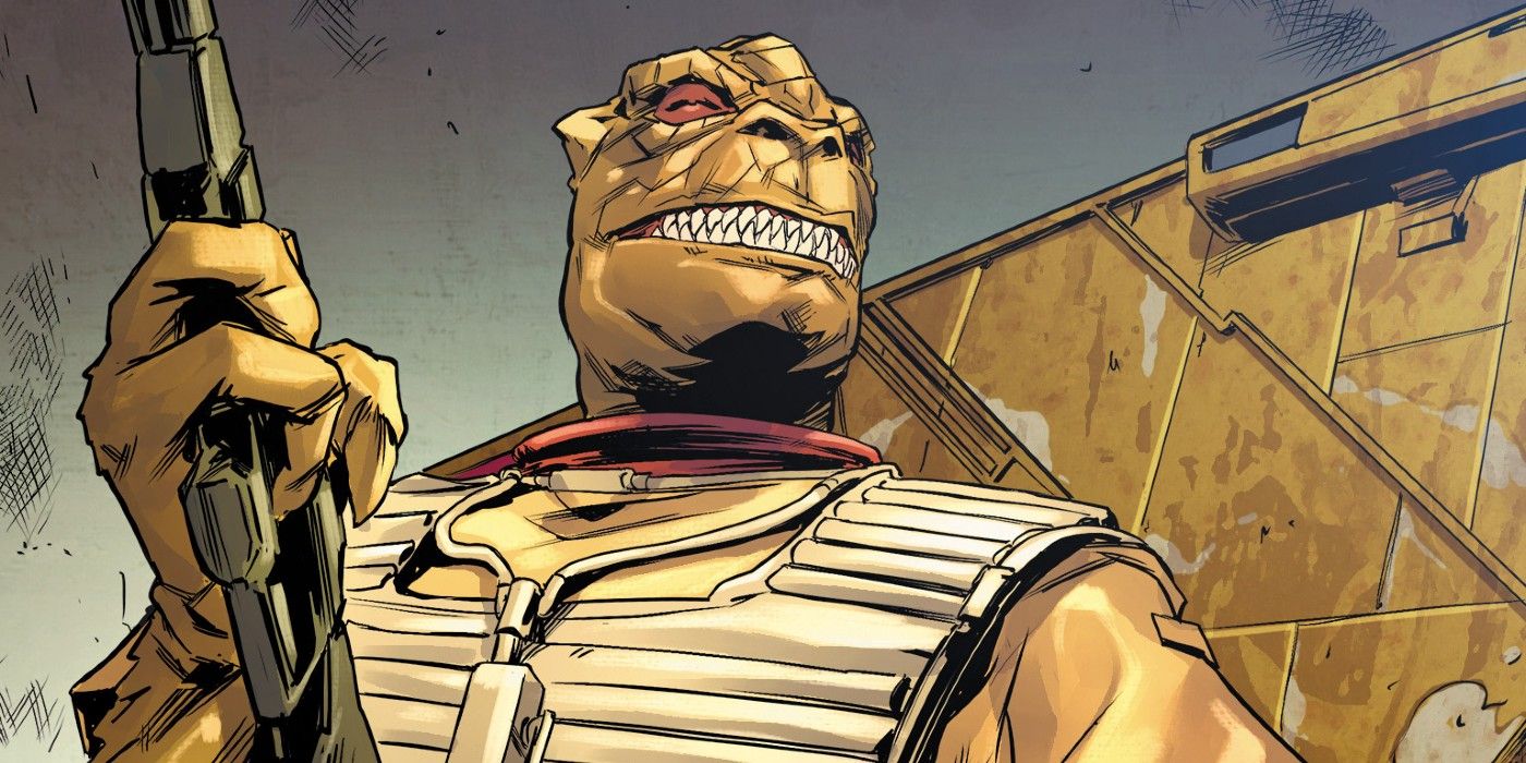 Bossk holding a blaster in Star Wars