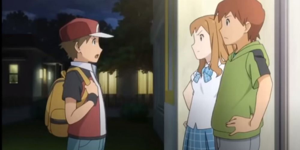 Brock's Gym Trainers blocking Red from entering the Pewter Gym