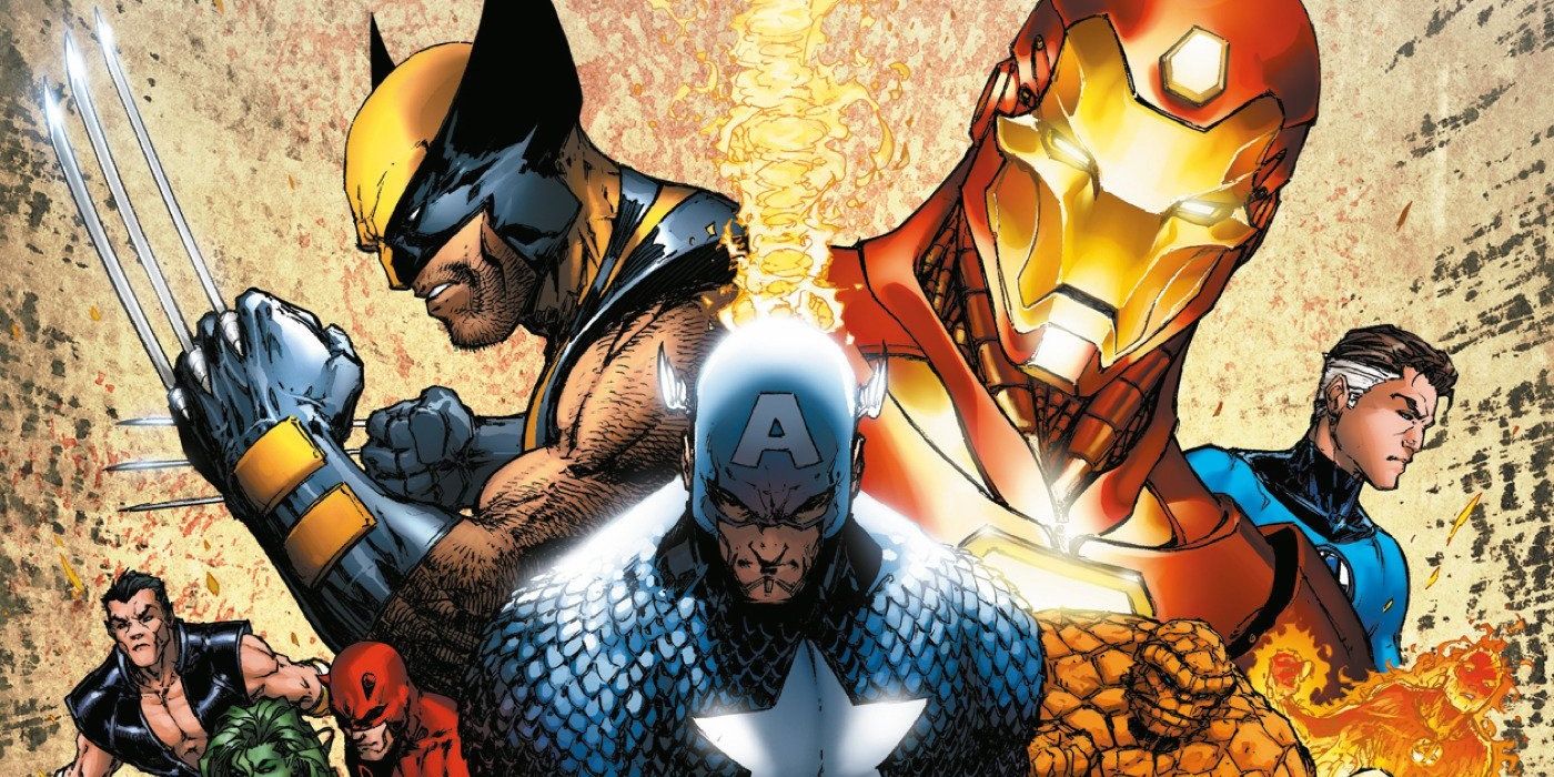 The Civil War cover, featuring Captain America, Iron Man, Wolverine, Daredevel, Namor, and the Fantastic Four.