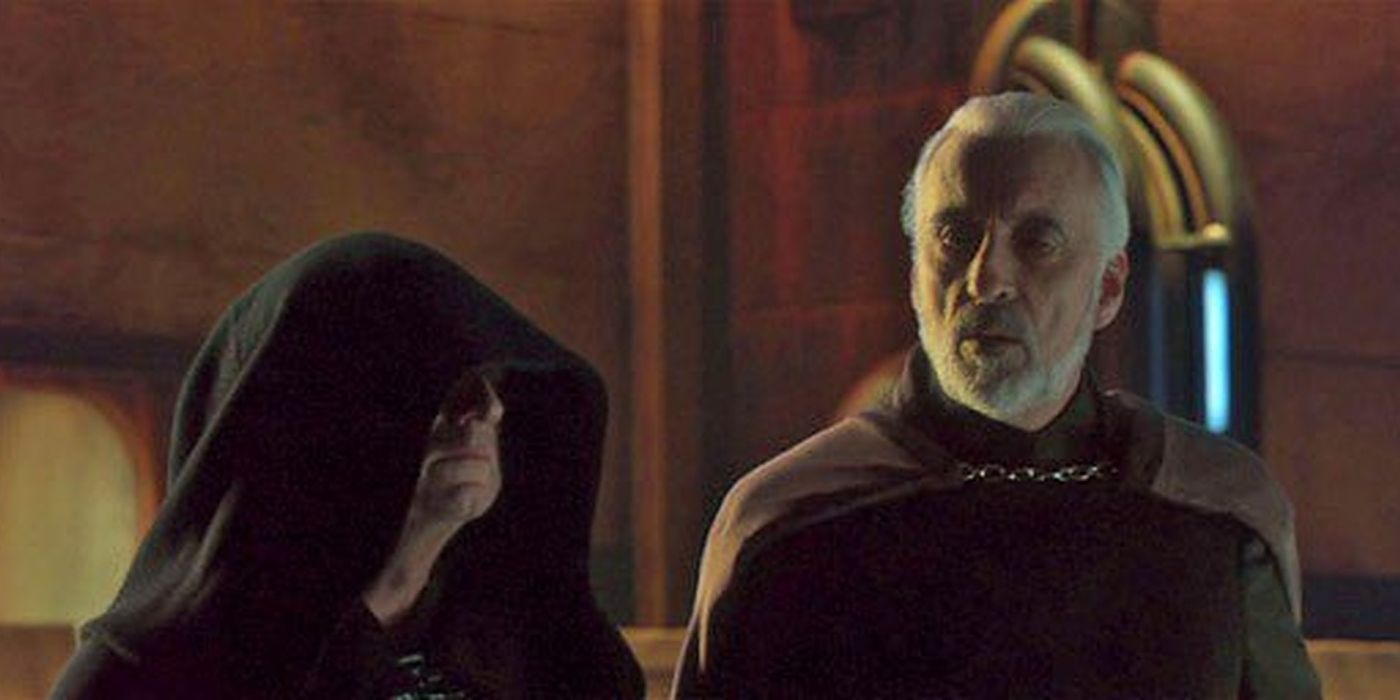 Count Dooku talking with Emperor Palpatine in Attack of the Clones