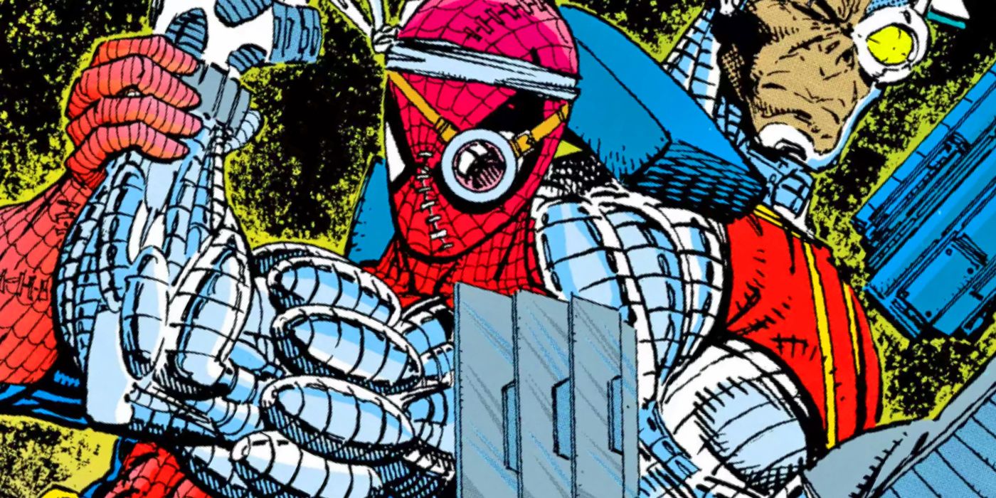 Spider-Man wears a metal arm in 1990s Marvel Comics