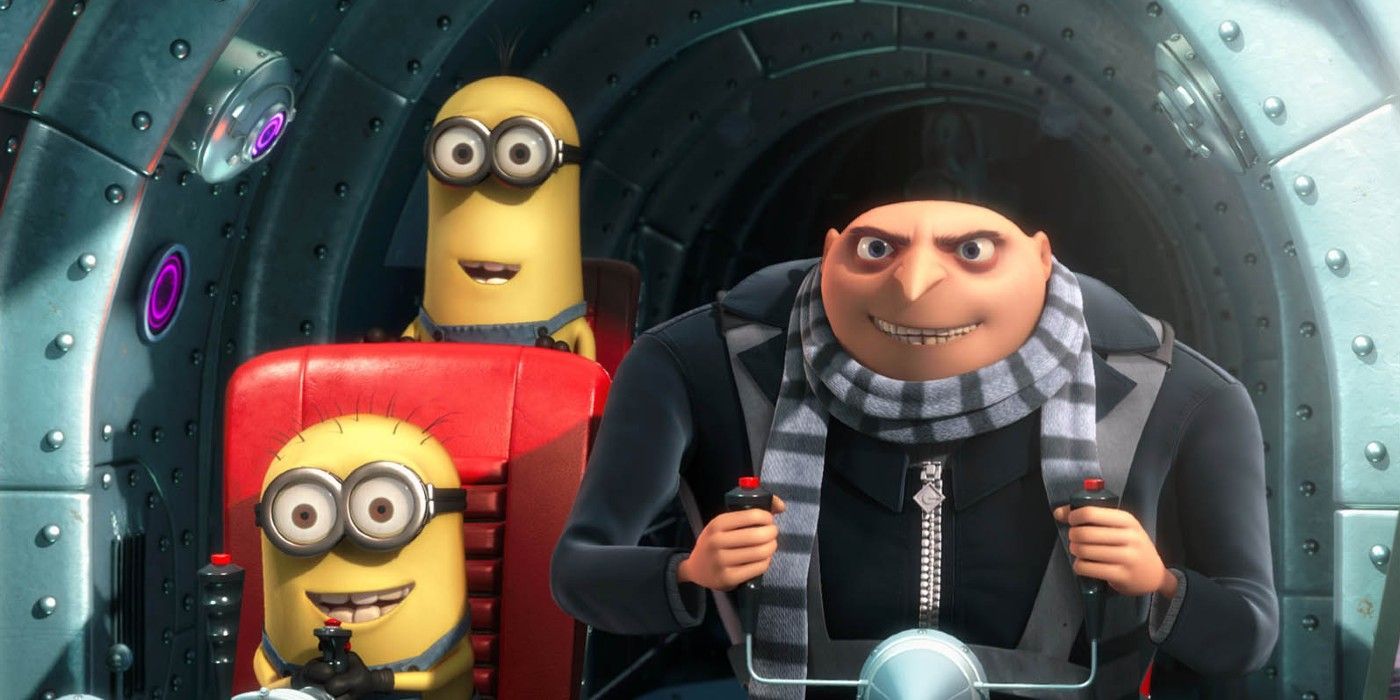 Gru flies his ship alongside his Minions in Despicable Me