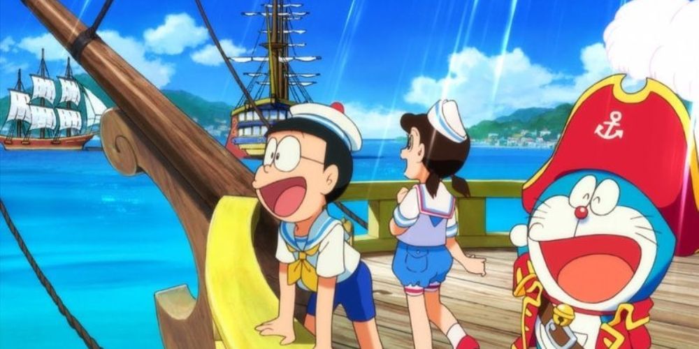 Nobita, Shizuka and Doraemon in Doraemon: Nobita's Treasure Island
