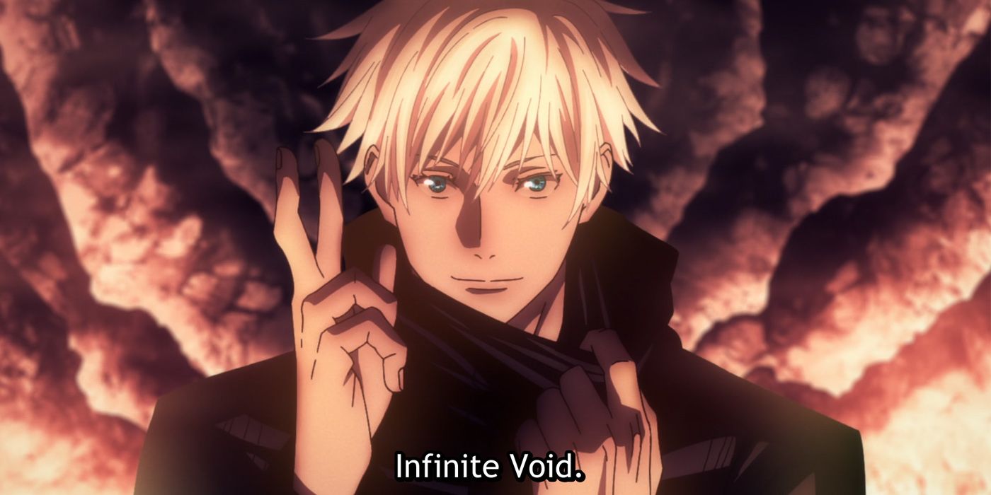 Gojo unleashing his Domain Expansion called Infinite Void in Jujutsu Kaisen.