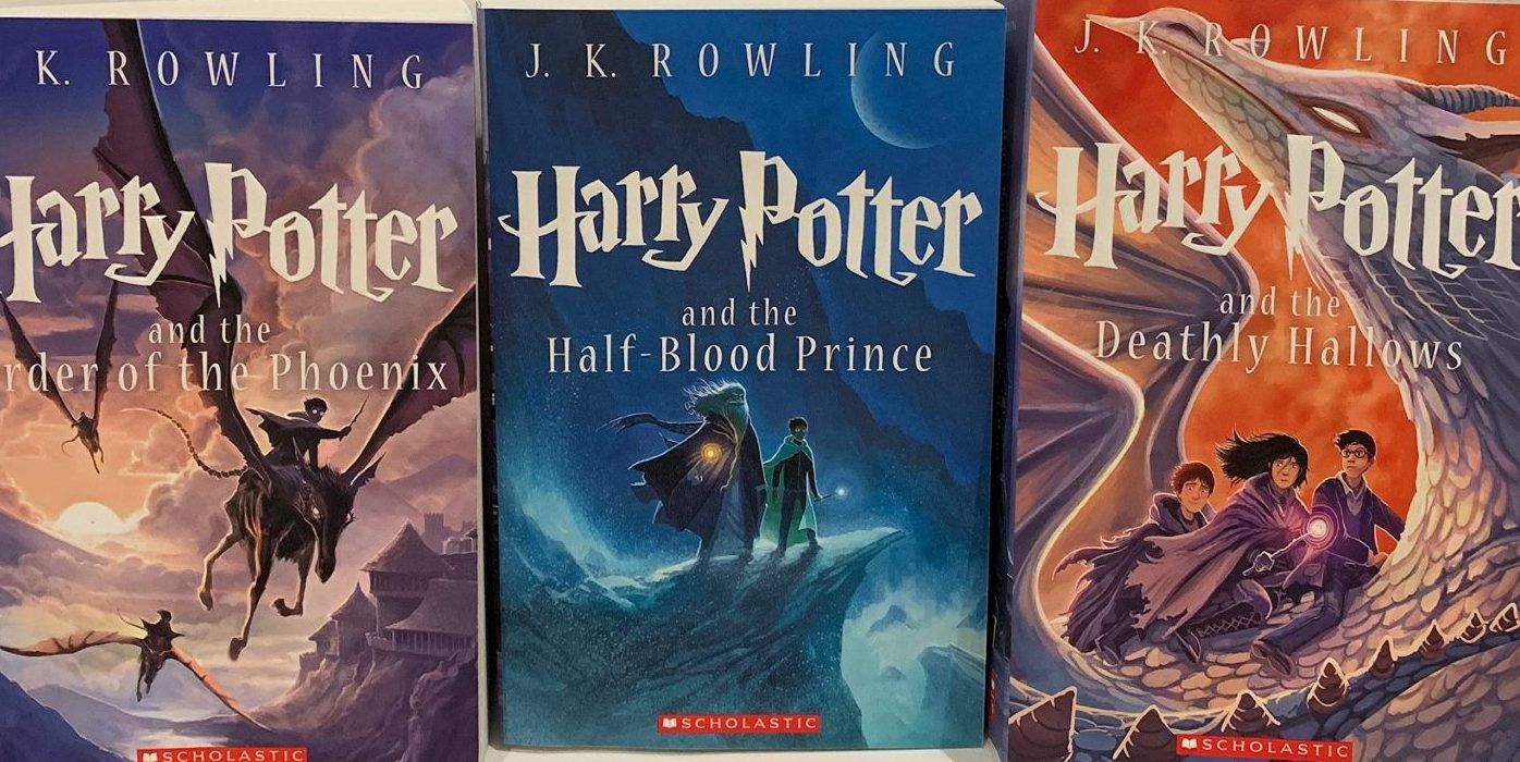 Covers of the Harry Potter books Order of the Phoenix, Half-Blood Prince and Deathly Hallows