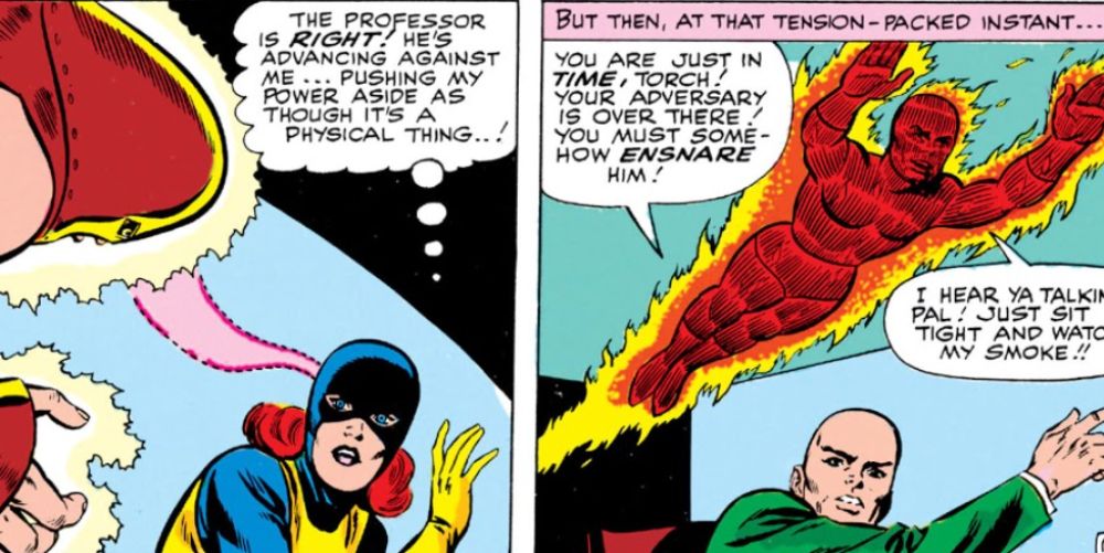 Human Torch Helps Marvel Girl against Juggernaut