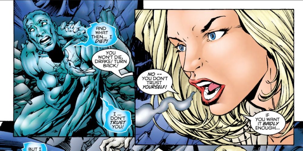 Iceman gets yelled at by Emma Frost
