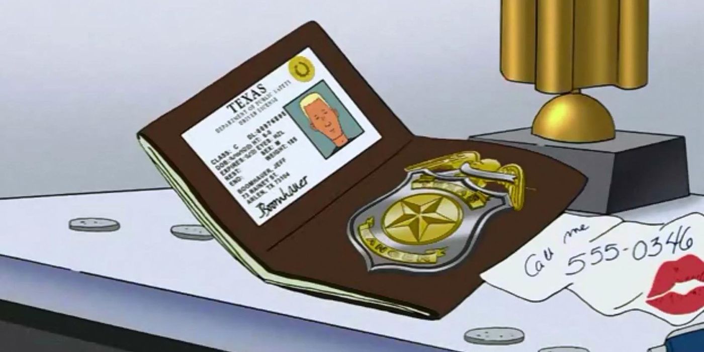 Boomhauer's Texas Ranger Badge is shown laying on a desk in a King of the Hill episode