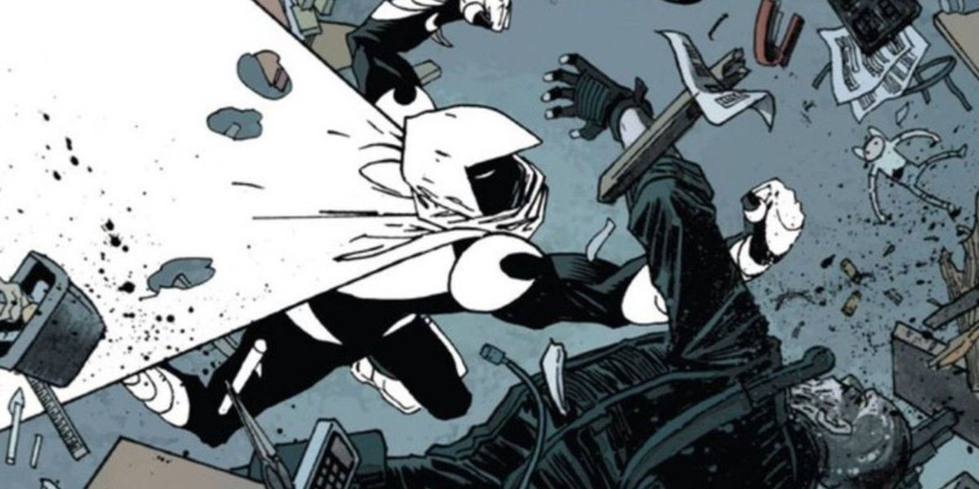 Moon Knight punching an enemy in Marvel Comics