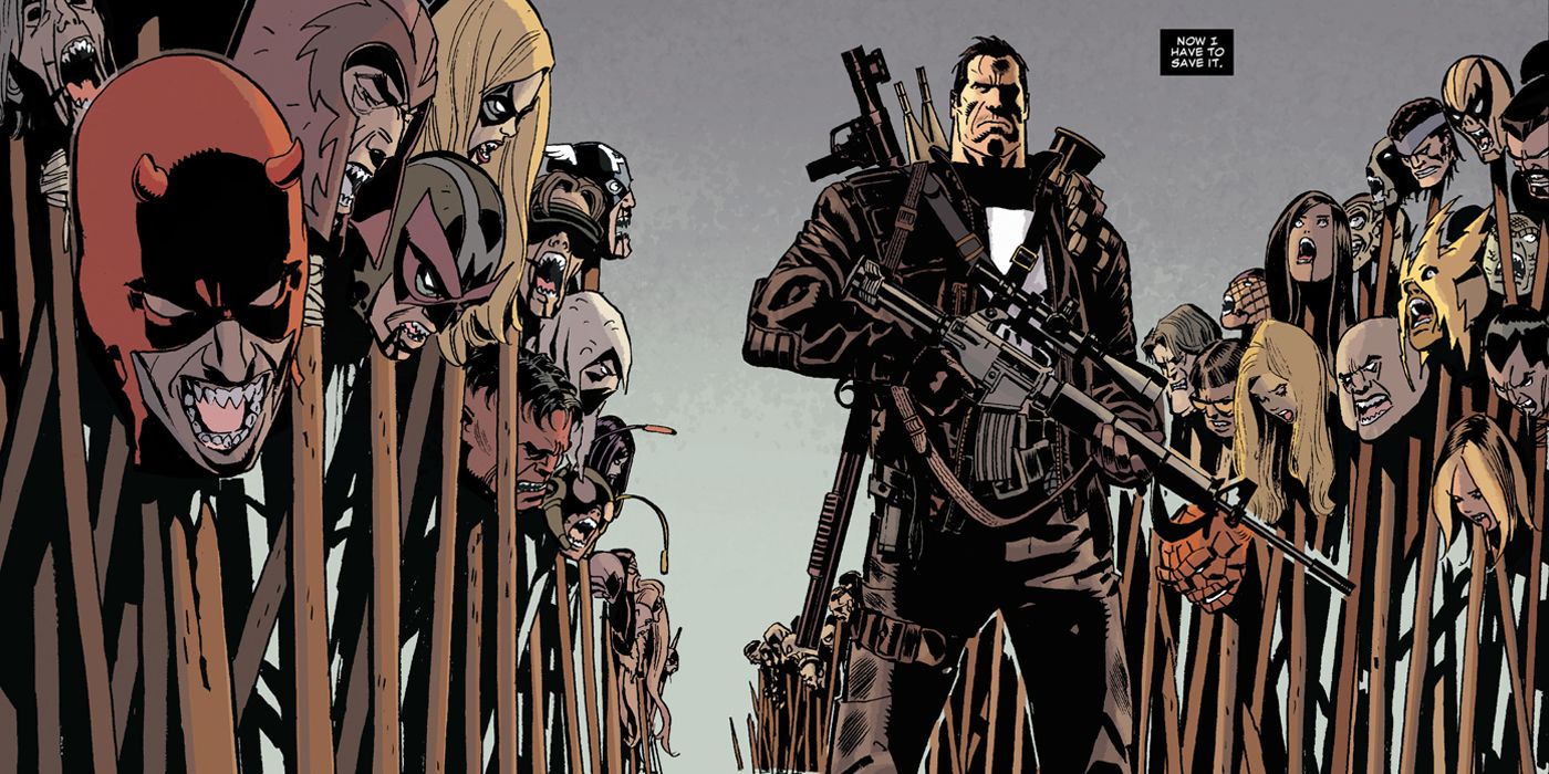 The Punisher with dead heroes in Marvel Universe vs. The Punisher