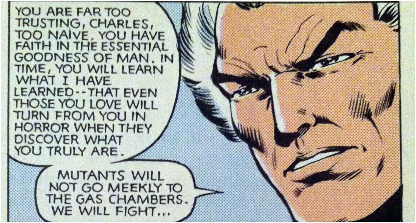 Magneto refuses to let mutants go into the gas chambers