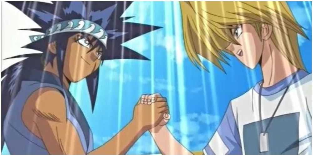 Mako Tsunami and Joey after their duel in Yu-Gi-Oh!