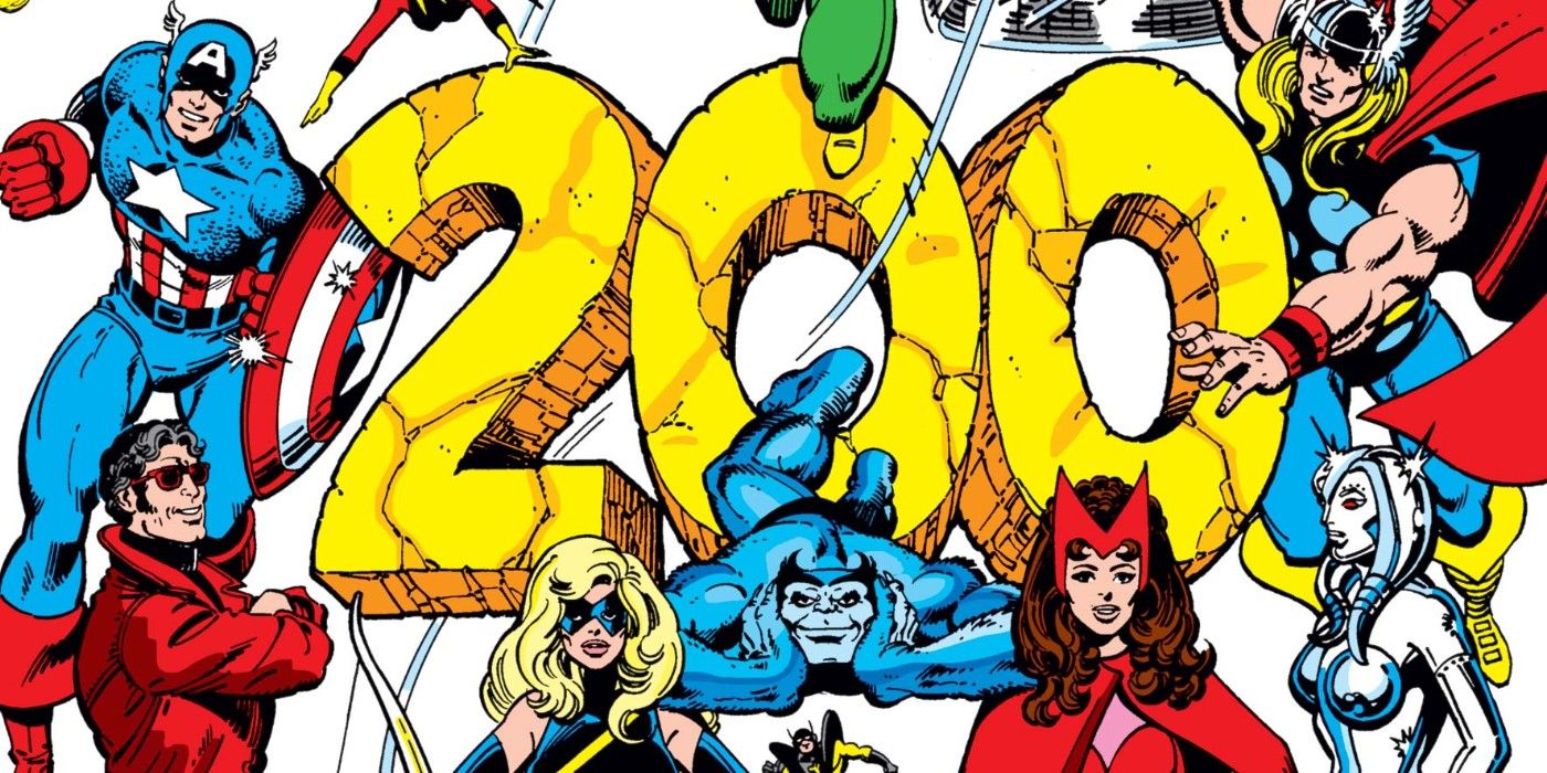 The cover to Marvel Comics' Avengers 200, featuring Captain America, Wonder Man, Ms. Marvel, Beast, Scarlet Witch, Jocasta, and Thor