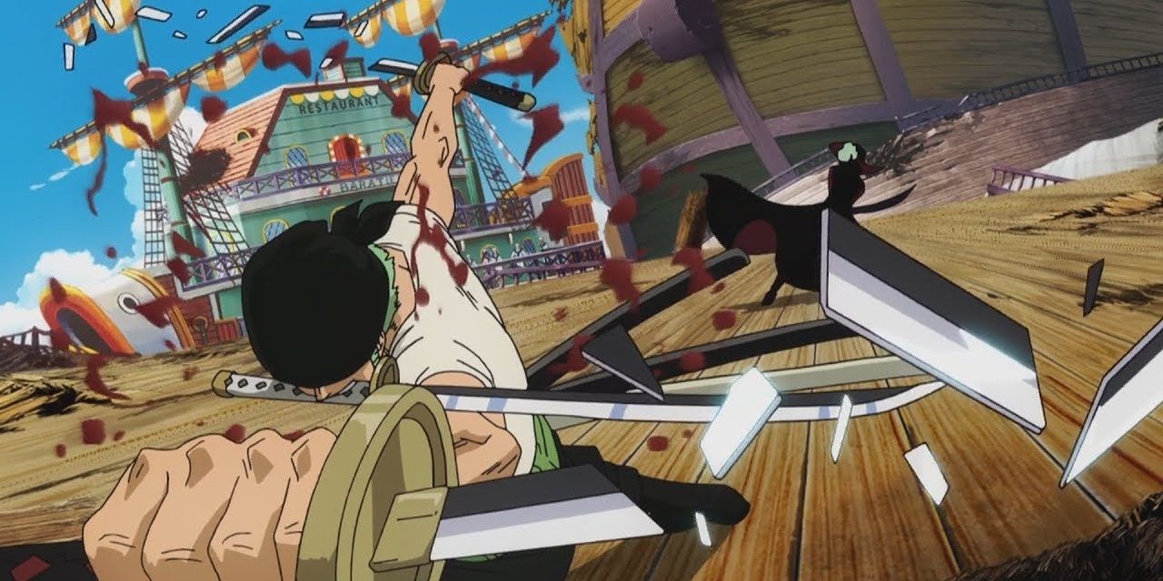 Mihawk vs Zoro em Baratie em One Piece.