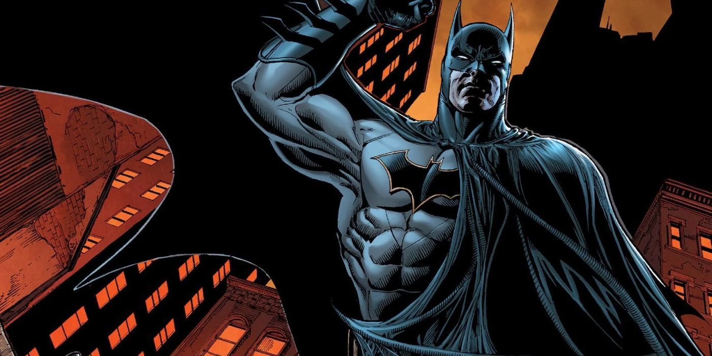 Batman stalks Gotham City streets at night