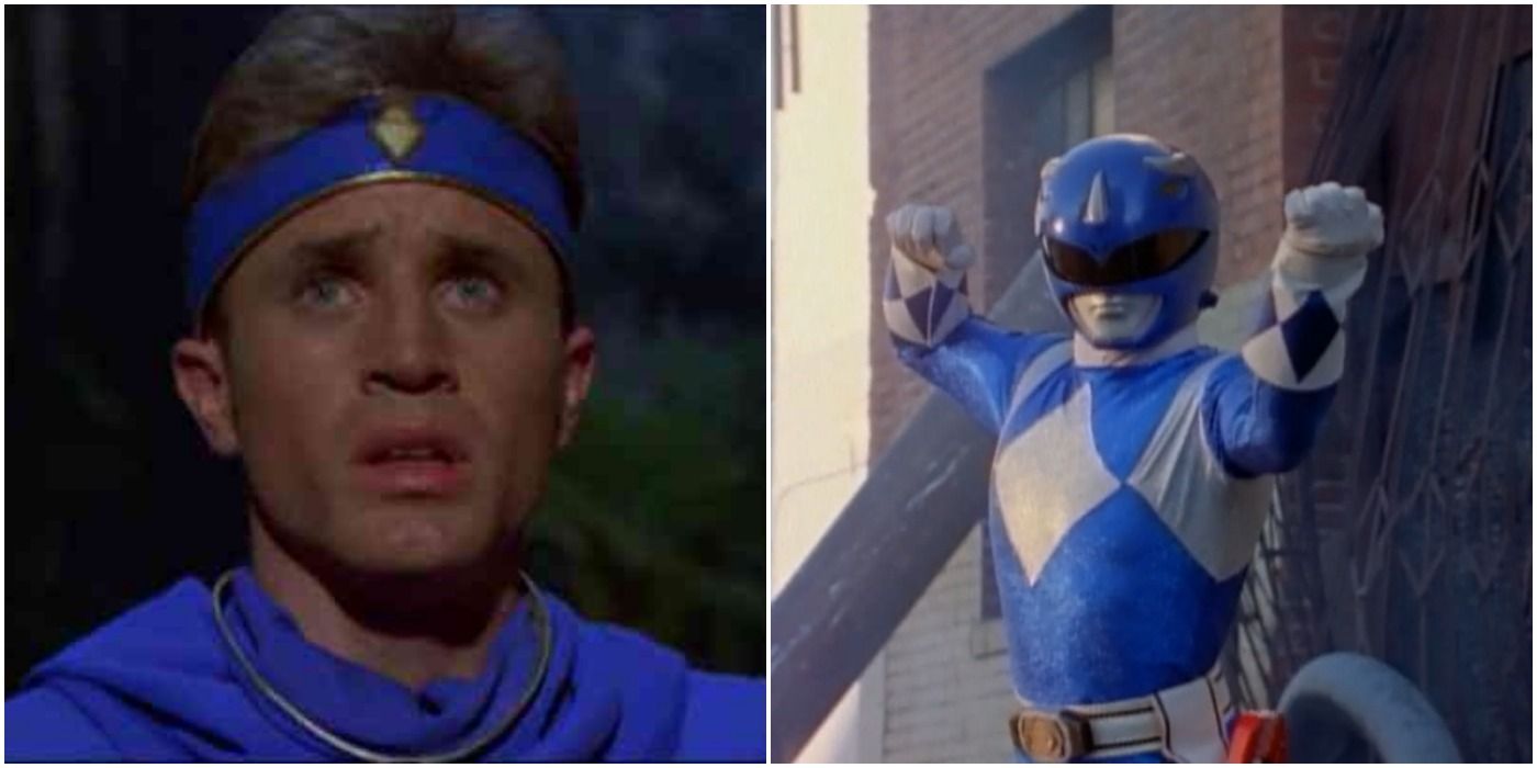 A split image of Billy Cranston in his ninja gear and ranger uniform in Mighty Morphin Power Rangers