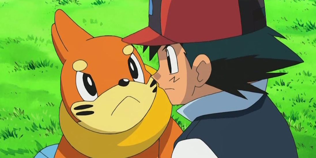 Ash and Buizel talking in the Pokemon anime