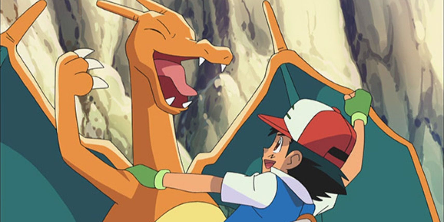 Anime Pokemon Ash Embraces His Charizard