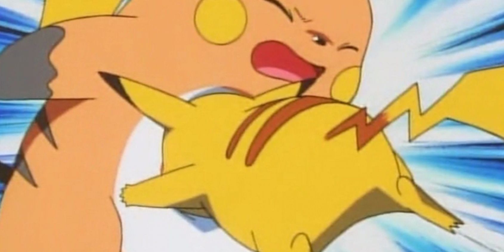 Anime Pokemon Pikachu Tackles Raichu Surge
