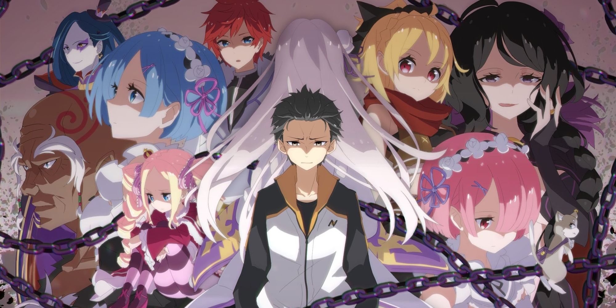 re:zero poster featuring Subaru and the full cast of characters