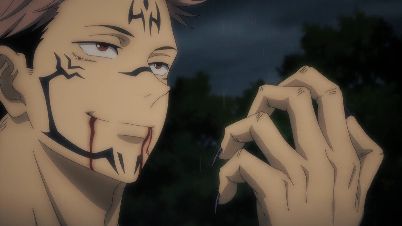 Sukuna Smiling With Blood Trailing From His Mouth Jujutsu Kaisen