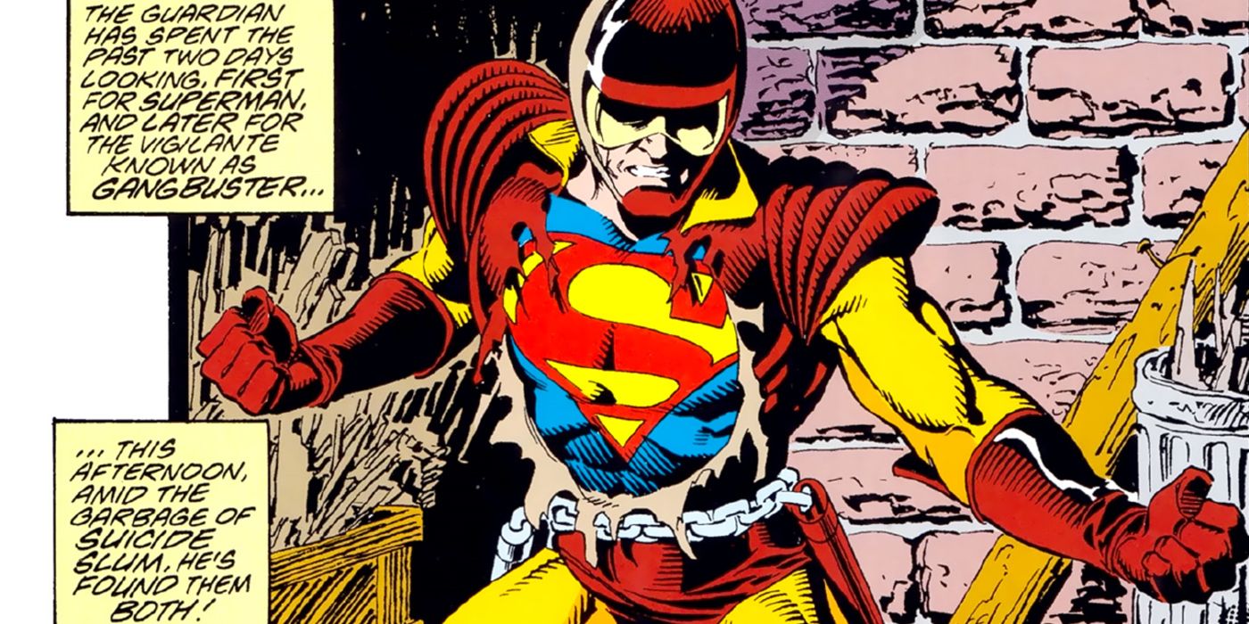 Superman wearing Gangbuster's uniform in DC Comics.