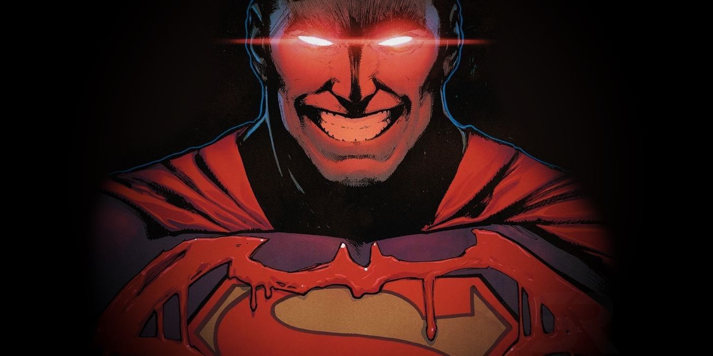 An evil version of Superman with red eyess.