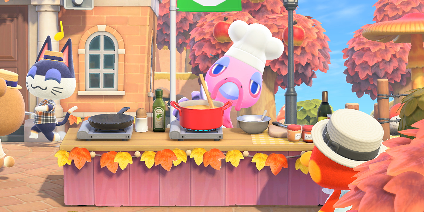 Franklin prepares the Turkey Day feast in Animal Crossing: New Horizons