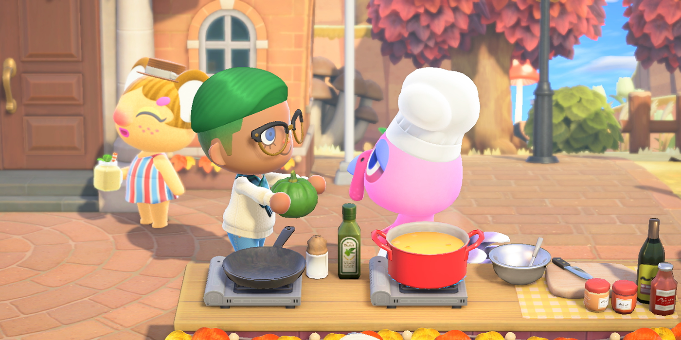 A player brings Franklin ingredients on Turkey Day in Animal Crossing: New Horizons