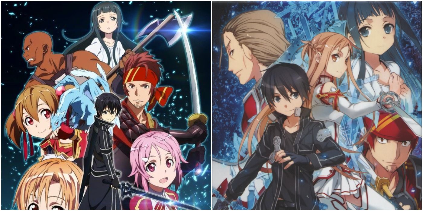 Images comparing the Sword Art Online light novels and anime.